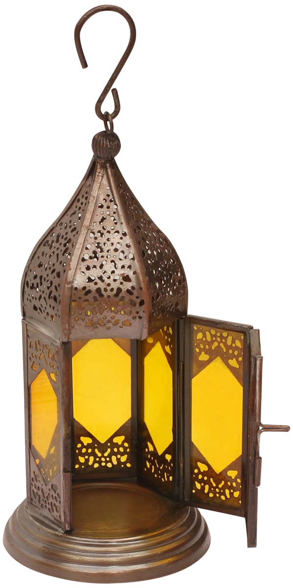 9.1” Hanging Lantern / Tea-Light Stand in Metal with Perforations - Moroccan Art - Antique-Look Home Decor - Buy in Bulk Wholesale